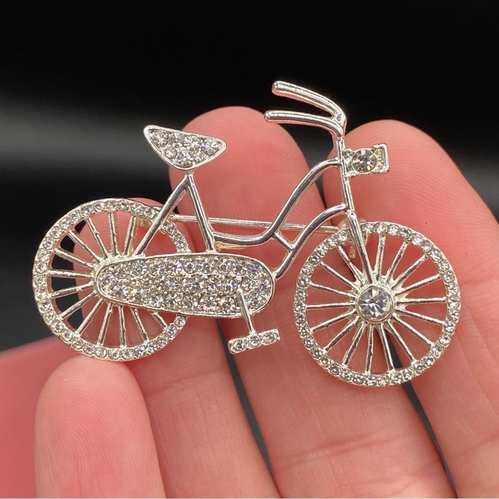 Pave Crystal Rhinestone Silver Tone Dutch Amsterdam Bicycle Pin - Picture 8 of 11